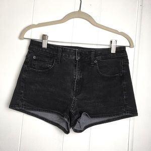 American Eagle Black Jean Stretch Hi-Rise Shortie Shorts 4